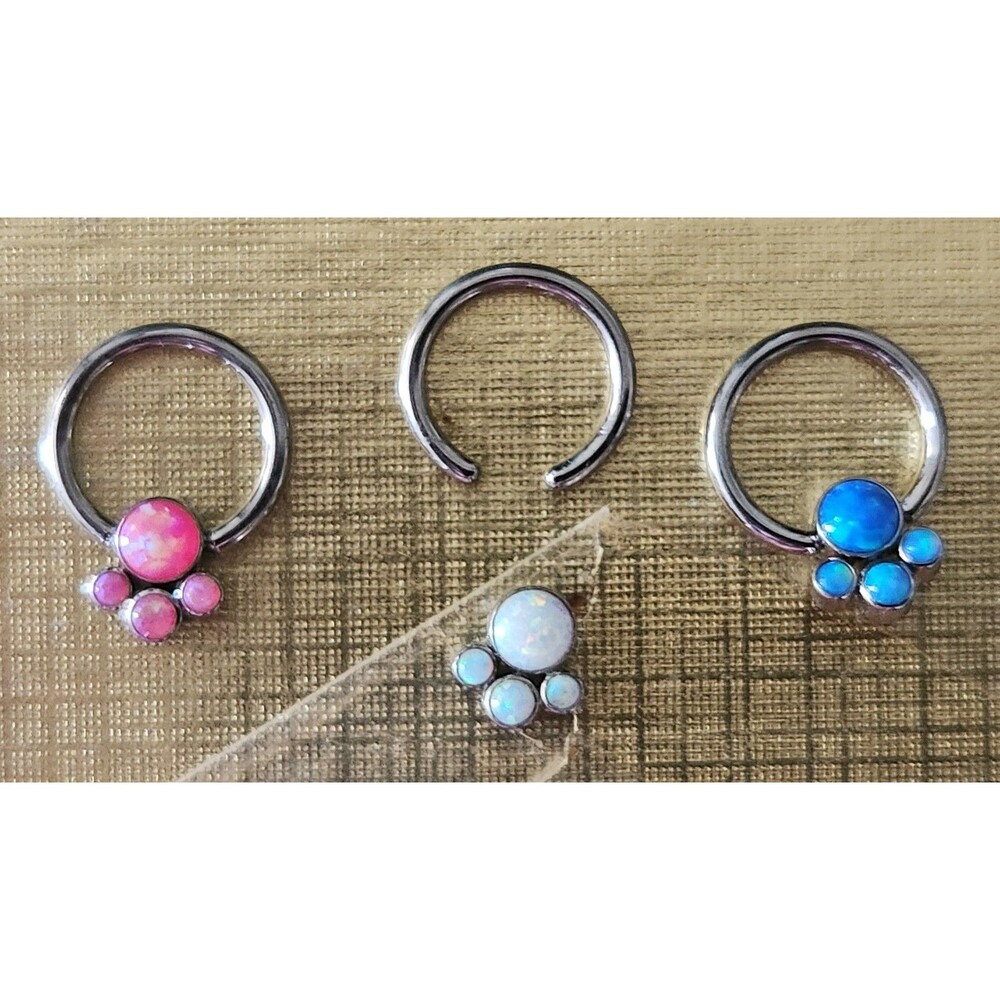 NEW Blue 16 Gauge Opal Septum Ring Puppy Paw Titanium Bead Circular Barbell - Picture 4 of 4